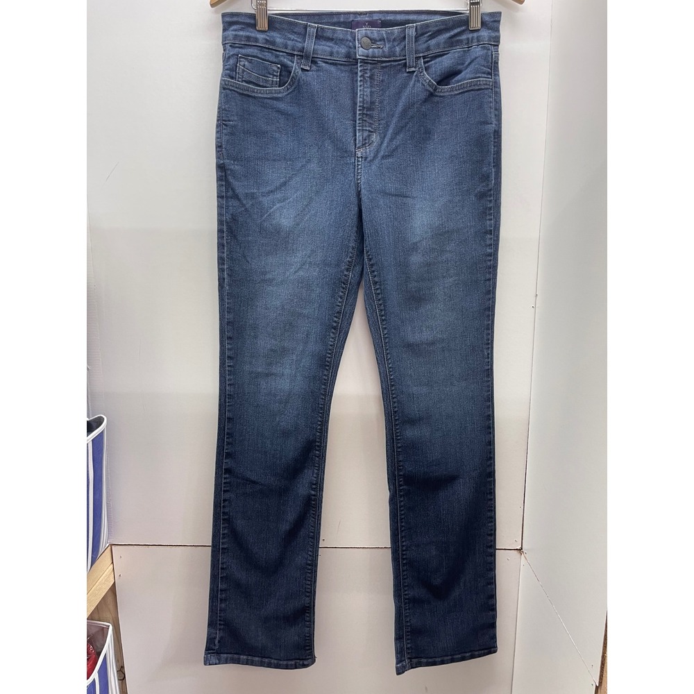 NYDJ Straight Leg Jeans Womens 10 Dark Wash Blue Lift Tuck Denim 0724019